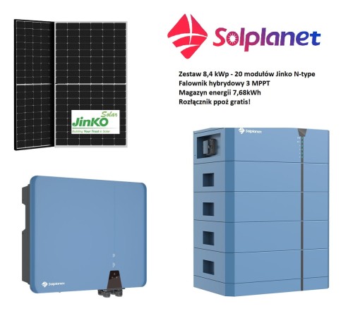 Zestaw fotowoltaiczny 8 kW, panel fotowoltaiczny z magazynem energii 7,68 kWh falownikiem i rozłącznikiem przeciwpożarowym