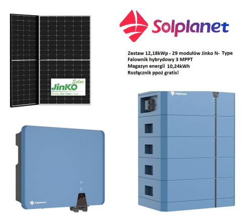 Zestaw fotowoltaiczny 12 kW z magazynem energii 10,24 kWh falownikiem i rozłącznikiem przeciwpożarowym